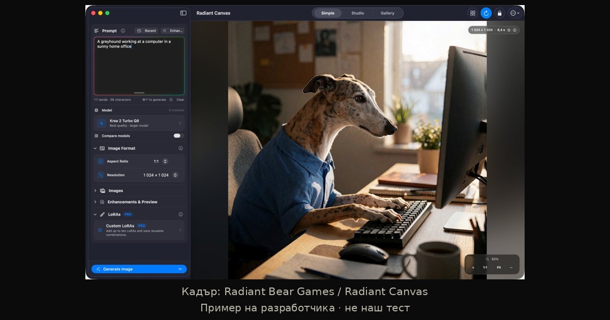Radiant Canvas: локални AI изображения на Mac с безплатно ядро и ясни ограничения